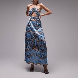 Topshop Petite paisley cut out halter Top maxi dress Size 2P